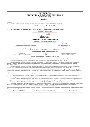 Thumbnail Devon Energy
 10-K Annual Report 2021