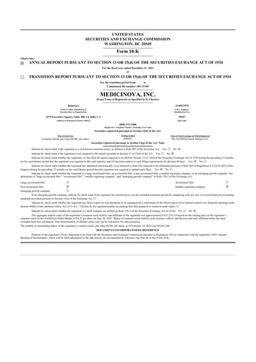 Thumbnail MediciNova 10-K Annual Report 2021