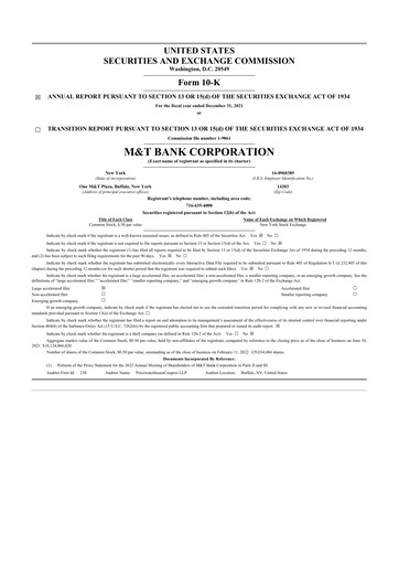 Thumbnail M&T Bank 10-K Annual Report 2021