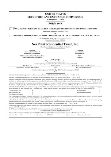 Thumbnail NexPoint Residential Trust 10-K Annual Report 2021