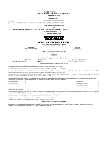 Thumbnail Dorman Products 10-K Annual Report 2021