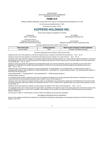 Vorschaubild Koppers Holdings 10-K Jahresbericht 2021