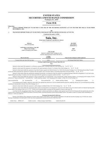 Thumbnail Saia
 10-K Annual Report 2021