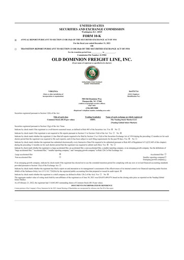 Thumbnail Old Dominion Freight Line
 10-K Annual Report 2021