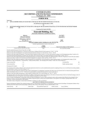 Vorschaubild Emerald Holding 10-K Jahresbericht 2021
