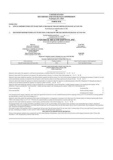 Thumbnail Universal Health Services
 10-K Annual Report 2021