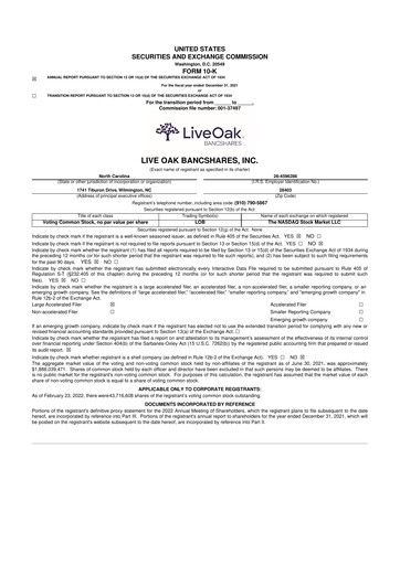Thumbnail Live Oak Bank
 10-K Annual Report 2021