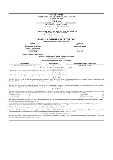 Thumbnail Universal Health Realty Income Trust 10-K Annual Report 2021