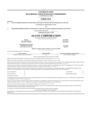 Thumbnail Alcoa 10-K Annual Report 2021