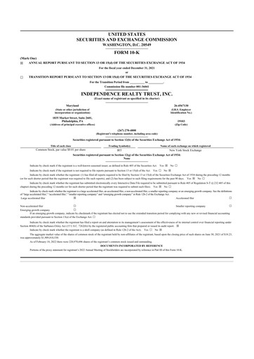 Thumbnail Independence Realty Trust
 10-K Annual Report 2021