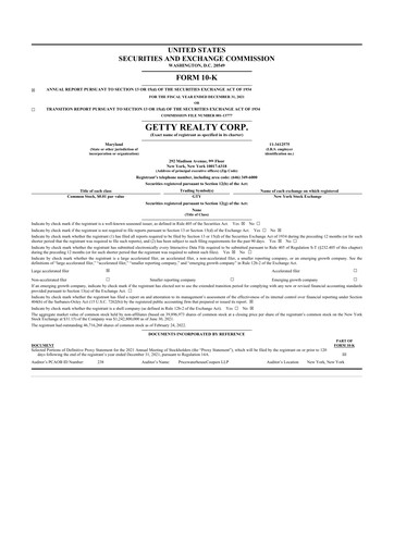 Thumbnail Getty Realty 10-K Annual Report 2021