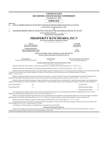 Thumbnail Prosperity Bancshares
 10-K Annual Report 2021