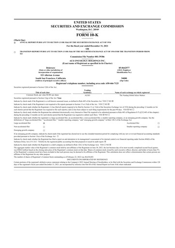 Thumbnail ALX Oncology 10-K Annual Report 2021