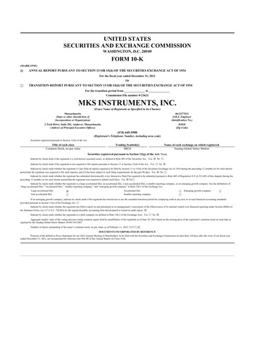 Miniature MKS Instruments 10-K Rapport annuel 2021