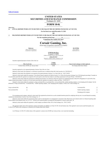 Thumbnail Corsair Gaming
 10-K Annual Report 2021