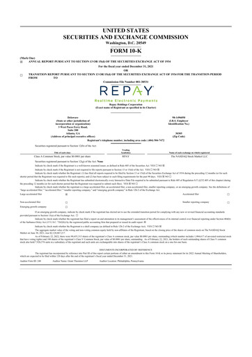 Thumbnail Repay Holdings 10-K Annual Report 2021