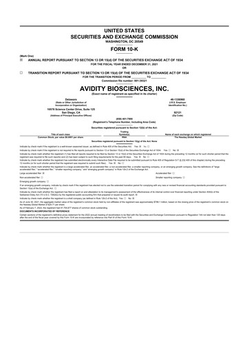 Thumbnail Avidity Biosciences 10-K Annual Report 2021