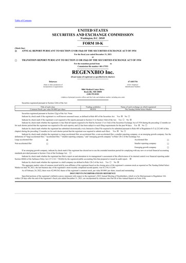 Miniature REGENXBIO 10-K Rapport annuel 2021