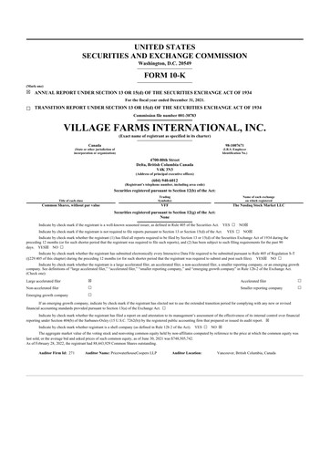 Vorschaubild Village Farms International 10-K Jahresbericht 2021