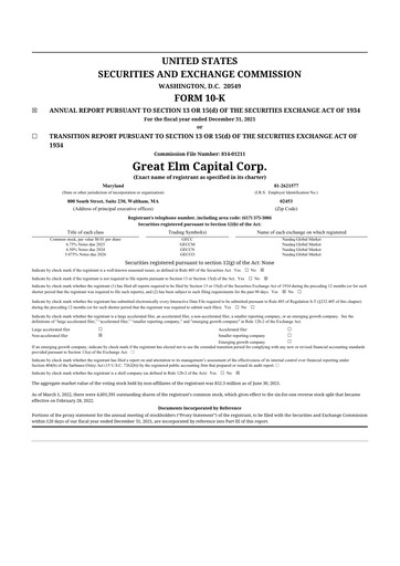 Thumbnail Great Elm Capital
 10-K Annual Report 