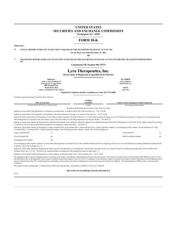Miniature Lyra Therapeutics 10-K Rapport annuel 2021