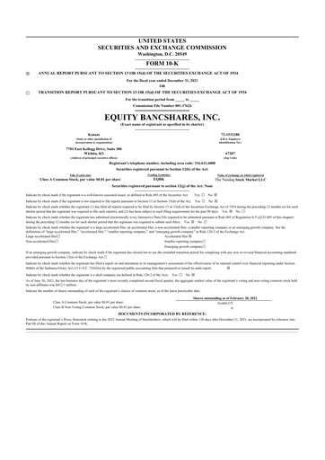 Thumbnail Equity Bancshares 10-K Annual Report 2021