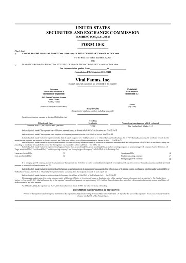 Vorschaubild Vital Farms 10-K Jahresbericht 2021