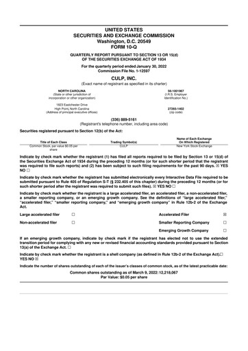 Thumbnail Culp, Inc. 10-Q Quarterly Report FY2022 