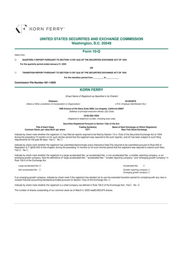 Miniature Korn Ferry
 10-Q Rapport trimestriel  