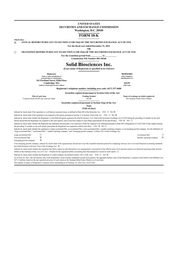 Miniature Solid Biosciences
 10-K Rapport annuel 2021