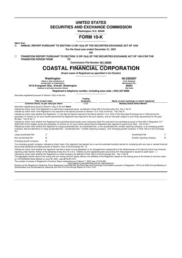 Thumbnail Coastal Financial Corporation 10-K Annual Report 2021