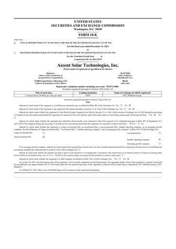 Thumbnail Ascent Solar Technologies 10-K Annual Report 2021