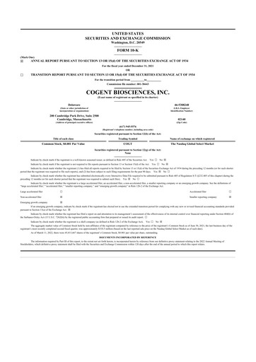 Thumbnail Cogent Biosciences 10-K Annual Report 2021