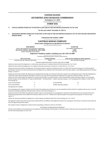 Thumbnail Eastman Kodak Company 10-K Annual Report 2021