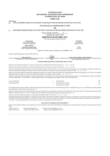 Thumbnail Mid Penn Bancorp 10-K Annual Report 2021