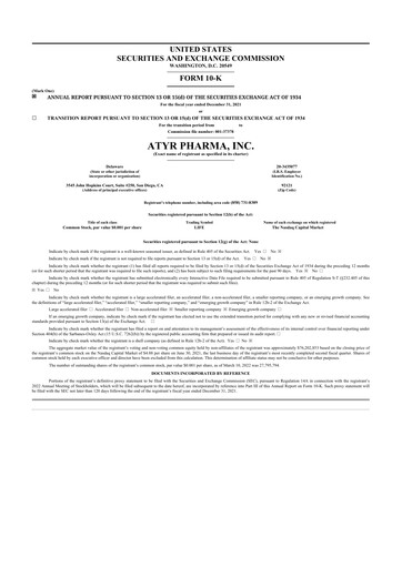 Vorschaubild aTyr Pharma 10-K Jahresbericht 2021