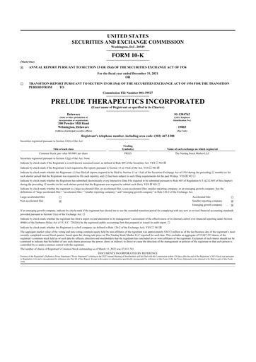 Thumbnail Prelude Therapeutics 10-K Annual Report 2021