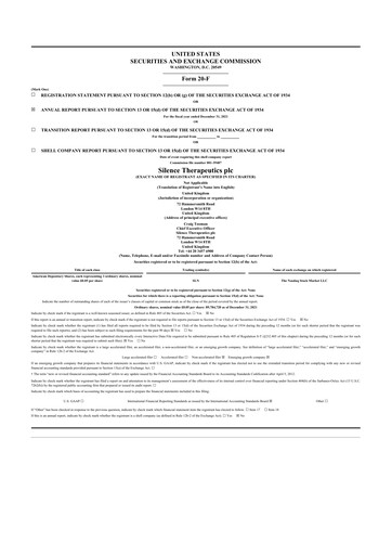 Thumbnail Silence Therapeutics 20-F Annual Report 2021