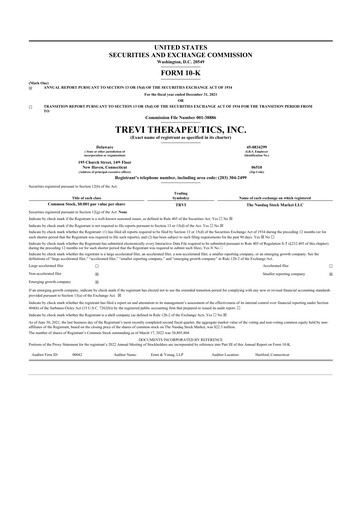 Thumbnail Trevi Therapeutics 10-K Annual Report 2021