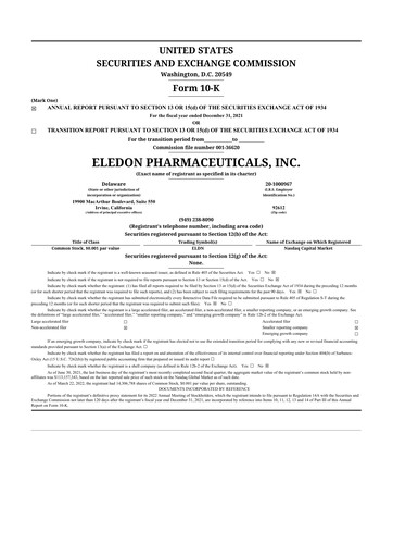 Thumbnail Eledon Pharmaceuticals 10-K Annual Report 2021