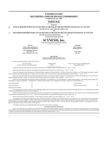 Thumbnail SCYNEXIS 10-K Annual Report 2021