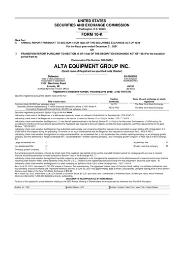 Thumbnail Alta Equipment Group 10-K Annual Report 2021