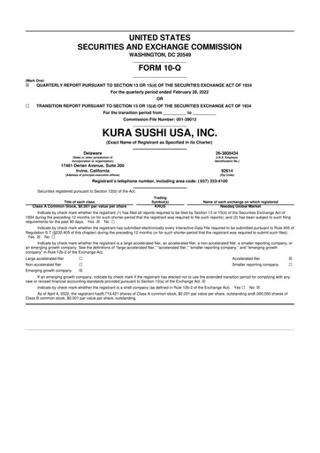 Thumbnail Kura Sushi USA 10-Q Quarterly Report FY2022 