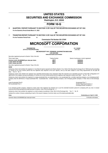 Thumbnail Microsoft 10-Q Quarterly Report FY2022 