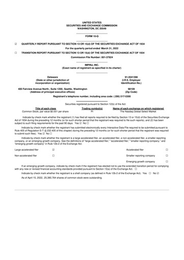 Miniature Impinj 10-Q Rapport trimestriel 2022 
