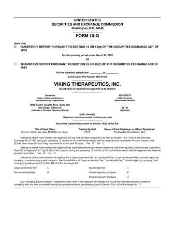Vorschaubild Viking Therapeutics
 10-Q Quartalsbericht 2022 