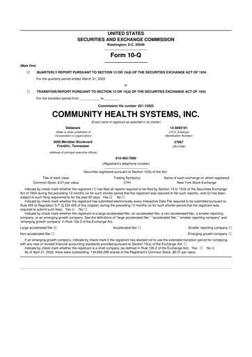 Miniature Community Health Systems
 10-Q Rapport trimestriel 2022 