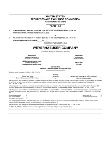 Thumbnail Weyerhaeuser
 10-Q Quarterly Report FY2022 