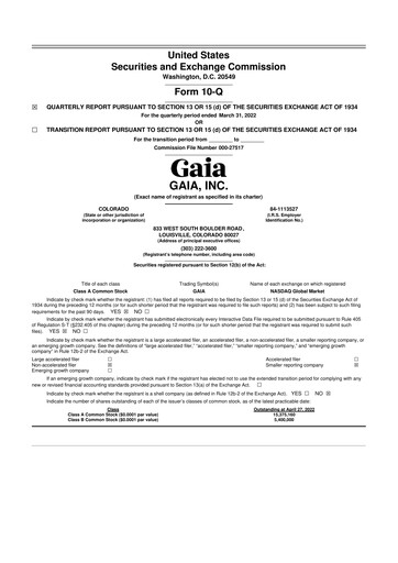 Thumbnail Gaia 10-Q Quarterly Report FY 