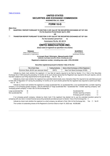 Thumbnail Onto Innovation 10-Q Quarterly Report FY2022 